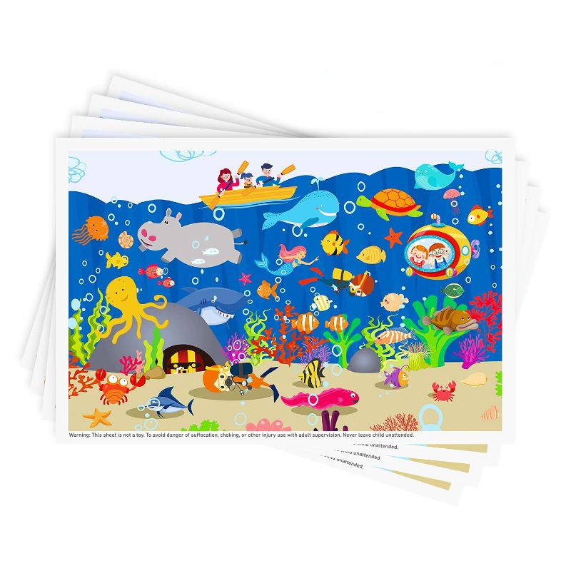 Photo 1 of Disposable Stick-on Placemats 40 Pack for Baby & Kids, Restaurant Table Mats 12" x 18" Sticky Place Mats,Toddler Baby Placemat,Seabed Scuba Theme
