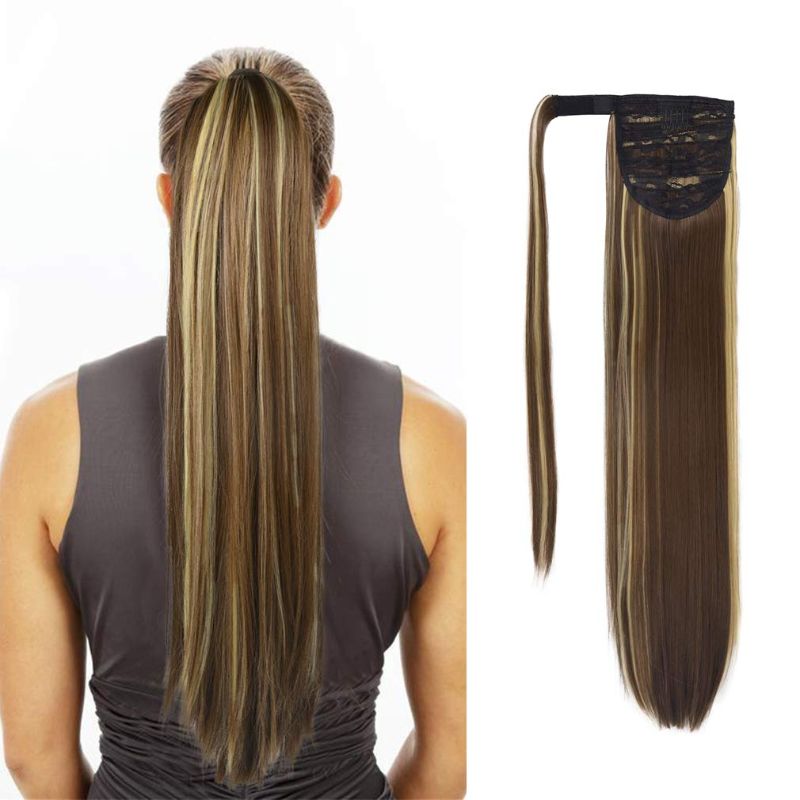 Photo 1 of SEIKEA Clip in Ponytail Extension Wrap Around Straight Hair for Women (28", Brown/Ash Blonde Mix)
