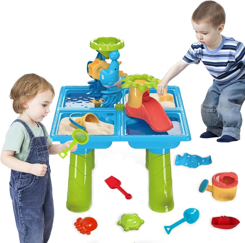 Photo 1 of Water Tables for Toddlers, Kids Outdoor Water Table Toys Beach Backyard Summer, DIY Sand Water Sensory Table Toys for Kids, Activity Sensory Play Table for Boys Girls Aged 3+
