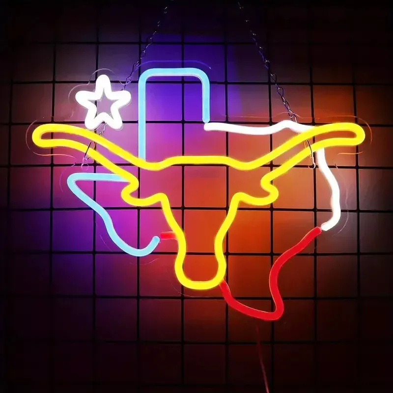 Photo 1 of Longhorn Neon Sign for Wall Decor LED Bull Neon Light Signs Cow Neon TEXAS
