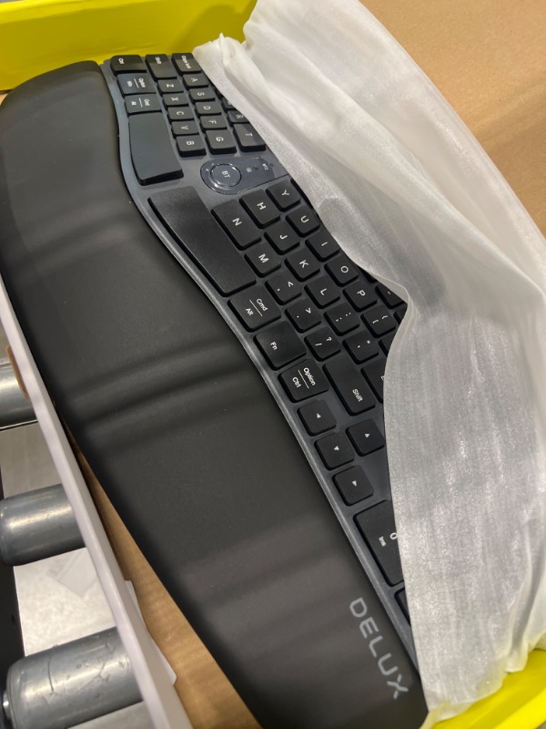 Photo 1 of DeLUX Ergonomic Keyboard, Wireless Ergo Split Keyboard with Backlit for Natural Typing and Reduce Hands Pain, USB Receiver, BT5.0, Scissor Switch and Palm Rest for Windows and Mac(GM902A-Black)
