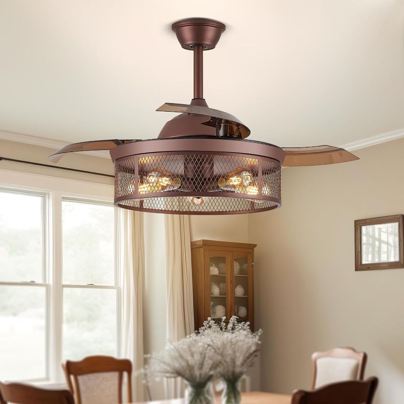 Photo 1 of 
SAMPHON Caged Farmhouse Ceiling Fan with Light, 42'' Retractable Ceiling Fans,Fandelier Ceiling Fan with Light,Rustic Chandelier for Dining Room,...