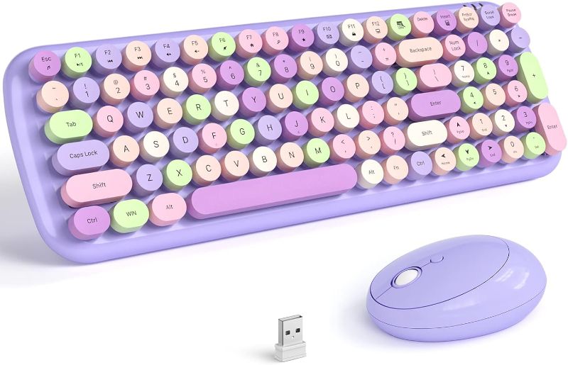 Photo 1 of **MISSING ADAPTER AND 3 KEYS** MOFII Wireless Keyboard and Mouse, Typewriter Full Size Keyboard with Number Pad and 2 in 1 USB Connected Mouse for Mac, Windows 7/8/10, Laptop, Desktop, PC, Computer (Purple Colorful)