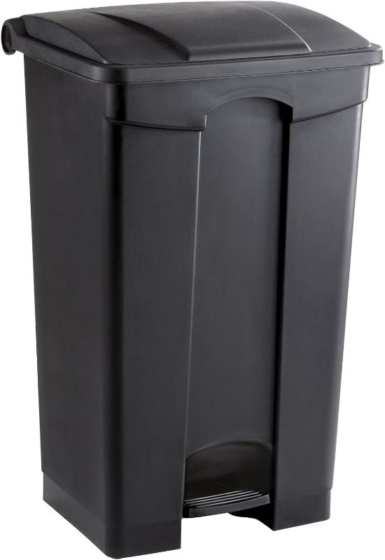 Photo 1 of ****USED***SCRATCHES ON THE CONTAINER*** Safco Step-On Indoor Plastic Trash Can for Home & Commercial Use, Hands-Free Disposal, 23 Gallon, Black