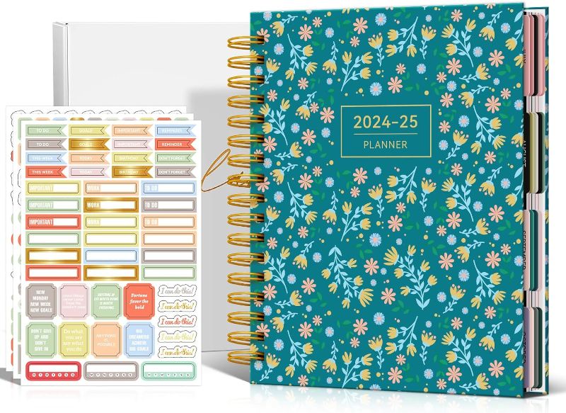 Photo 1 of 18 Month Daily Planner 2024-2025 Weekly and Monthly Hardcover 8"×10" Jul 2024–Dec 2025 Calendar Organizer Planner Book, Tabs, Back Pocket, Stickers,...