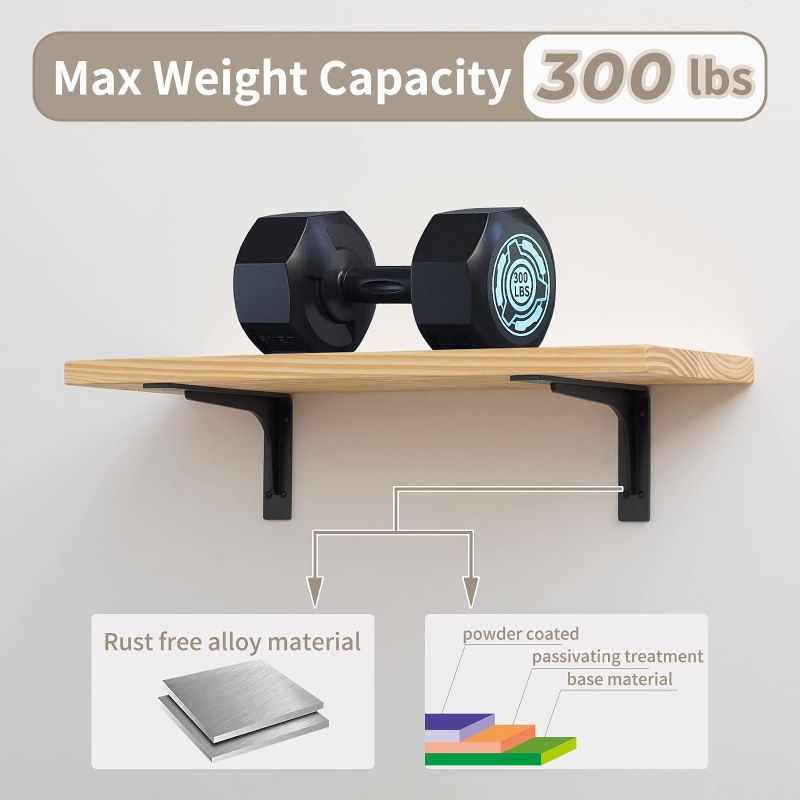 Photo 2 of (16 INCH x 9.5 INCH) Shelf Bracket ,L Shelf Brackets,max Load 300lbs, Premium Alloy Metal Heavy Duty Shelf Bracket, high Strength Mounting Hardware Included, countertop Support, Pack of 4.