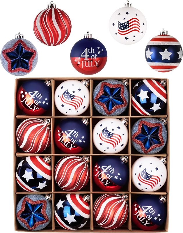 Photo 1 of 
Valery Madelyn 4th of July Decorations, Patriotic Ornaments for Labor Day Tree Decor, 16ct 3.15inch Red White and Blue Shatterproof Americana Fourth of July...