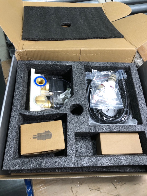 Photo 4 of ****USED*** Qomolangma 10 inch Rain Shower System, Black Shower Faucet Set with Pressure Balance Valve, Wall Mounted 2-Functions Bathroom Shower Systems with Rain Shower and Handheld Spray Shower Trim Included