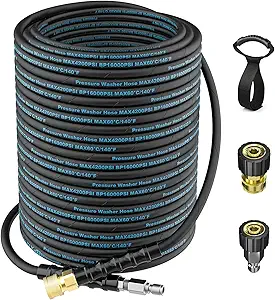 Photo 1 of 100 Ft Pressure Washer Hose, Power Washer Hose Attachment with 3/8'' Quick Connector, High Tensile Wire Braided Hose for Cold & Hot Water 4800PSI Kink Resistant Car Wash Hose with M22-14mm Adapter