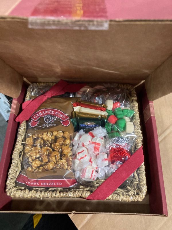 Photo 3 of A Gift Inside Holiday Classic Chocolate, Candy & Crunch Gift Basket With Handmade Chocolates, Ghirardelli, Caramel Corn for Gourmet Christmas Food Gift Christmas Basket 1 Count (Pack of 1)