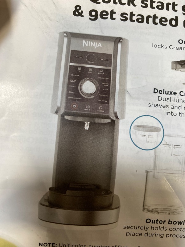 Photo 3 of ***FOR PARTS ONLY NO RETURNS AS IS***Ninja NC501 CREAMi Deluxe 11-in-1 Ice Cream & Frozen Treat Maker for Ice Cream, Sorbet, Milkshakes, Frozen Drinks & More, 11 Programs, Perfect for Kids, Silver, 11 Functions + (2) 24 oz. Pints
