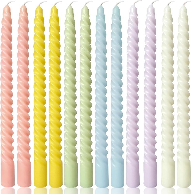 Photo 1 of 10 Inch Cream Spiral Taper Candles for Home Decoration, 12 Pack Candy-Color Candlesticks for Dinner Party Wedding Holiday