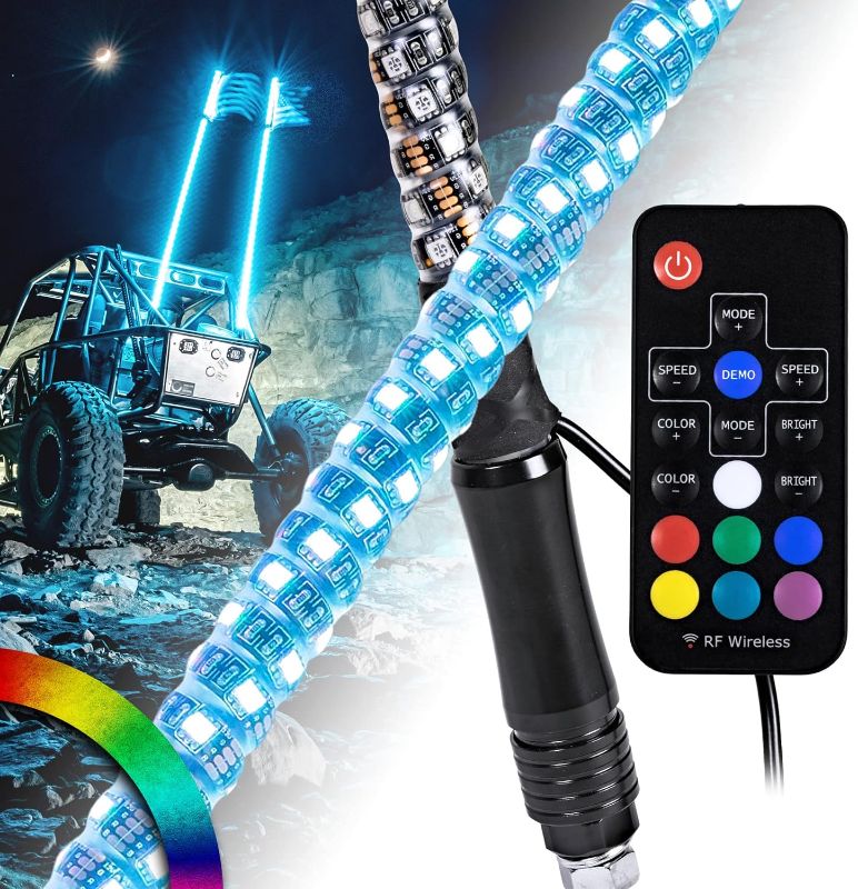 Photo 1 of ****NO CONTROLLER****ONLINE LED STORE 2pc 6ft LED Whip Lights for UTV ATV 21 Modes 20 Colors RF Wireless Remote Weatherproof USA Flag LED Lighted Whips Ante