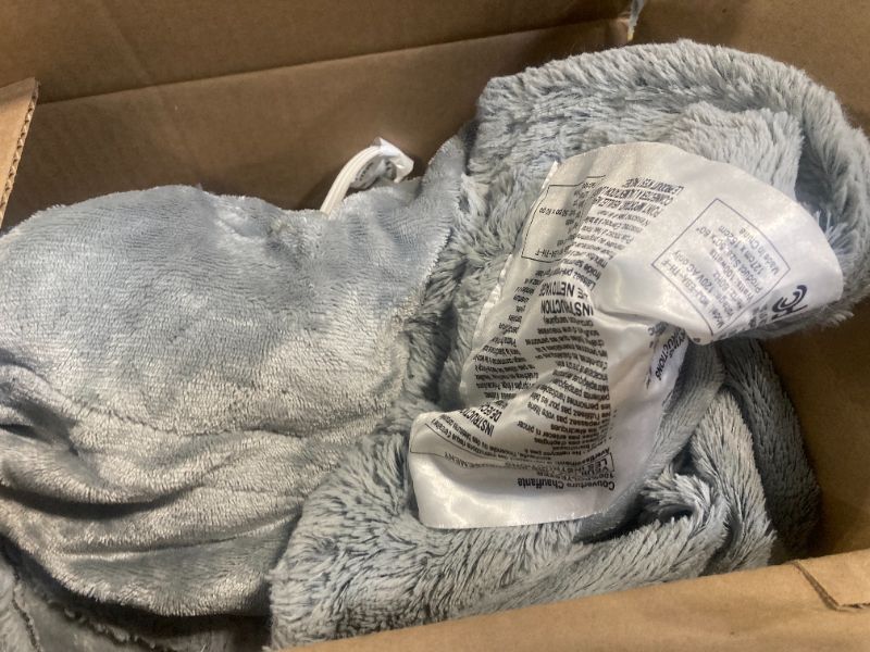 Photo 3 of ***USED*** Electric Heated Throw Faux Rabbit Fur Blanket with 6 Heating Levels & 4 Hours Auto Off, Fast Heating Warm Cozy Sherpa Washable Blanket with Over-Heat Protection, ETL Certification, Grey Grey Throw-50" x 62"