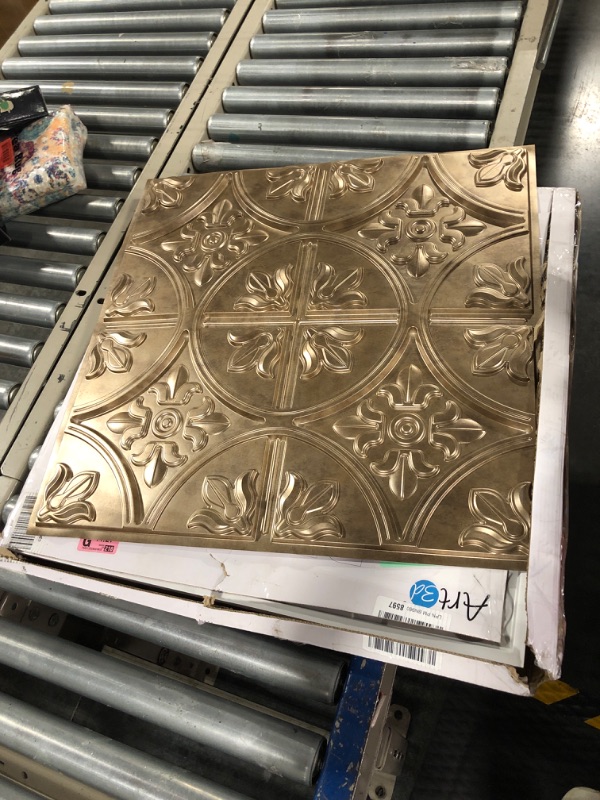 Photo 1 of Art3d Drop Ceiling Tiles 2x2, Glue-up Ceiling Panel, Fancy Classic Style, Antique Gold 12 Antique Gold Tiles
