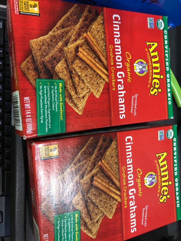 Photo 2 of **2 PACK** Annie's Organic Graham Crackers, Cinnamon, Made With Whole Grain, 14.4 oz
