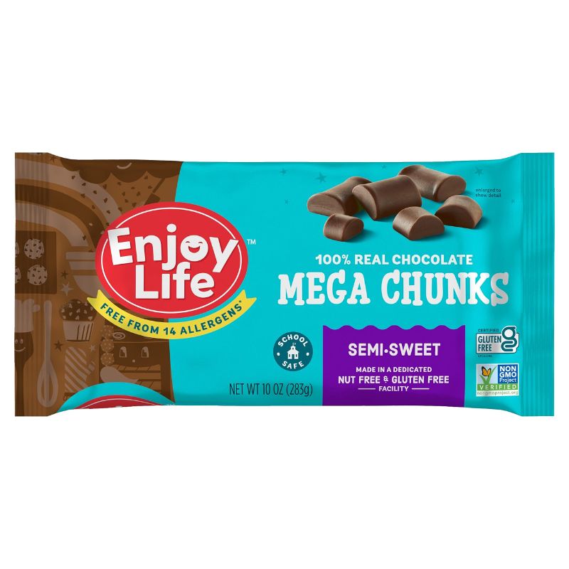 Photo 1 of **2 PACK** Enjoy Life Baking Chocolate Semi-Sweet Mega Chunks, Dairy Free, Soy Free, Nut Free, Non GMO, Gluten Free, Vegan Chocolate Chips, 10 oz bag