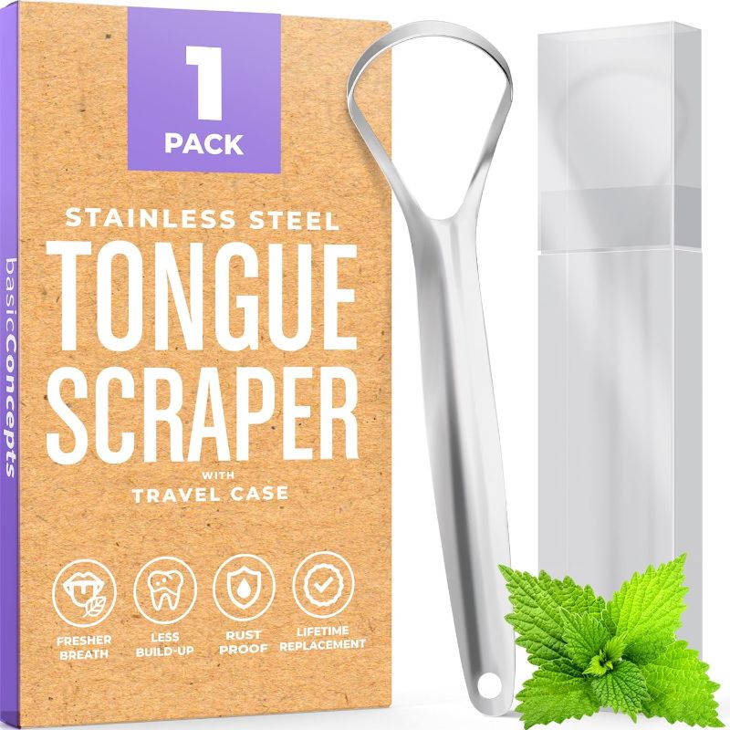 Photo 1 of ***2 PACK OF 2 EACH*** Tongue Scraper for Adults (2 Pack), Reduce Bad Breath (Travel Cases Included), Stainless Steel Tongue Cleaners, 100% Metal Tongue Scraper with Case Fresh Breath Tongue Cleaner Oral
