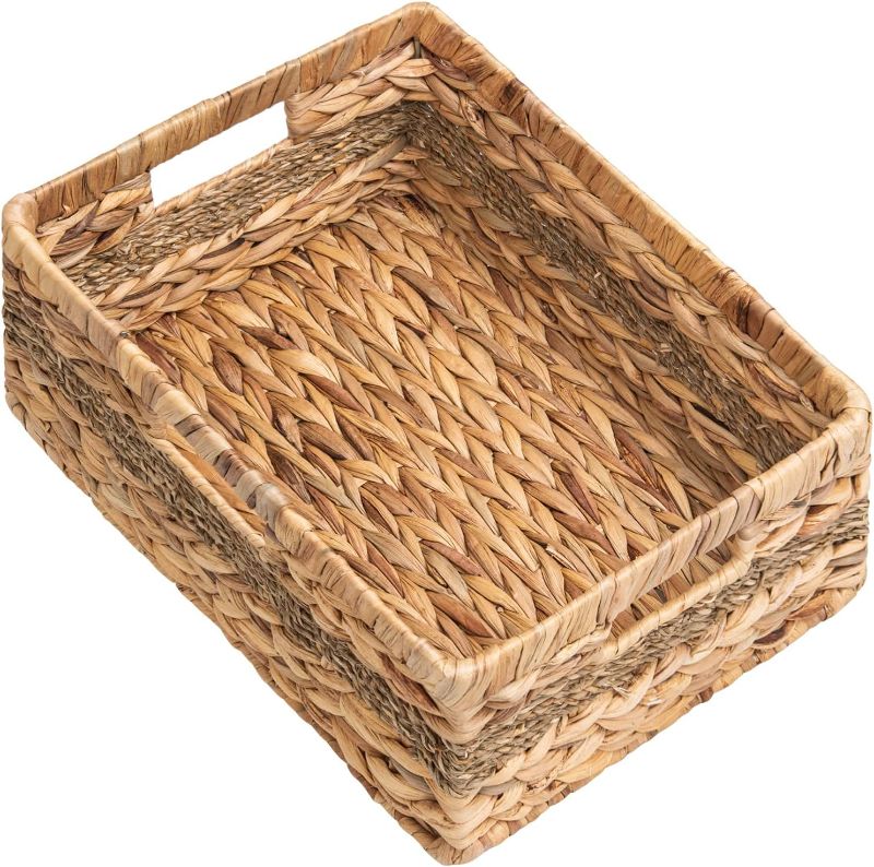 Photo 1 of  ***product similar to the original photo*** StorageWorks Large Rectangular Wicker Basket, Water Hyacinth and Seagrass Storage Basket with Built-in Handles, 1 Pack
