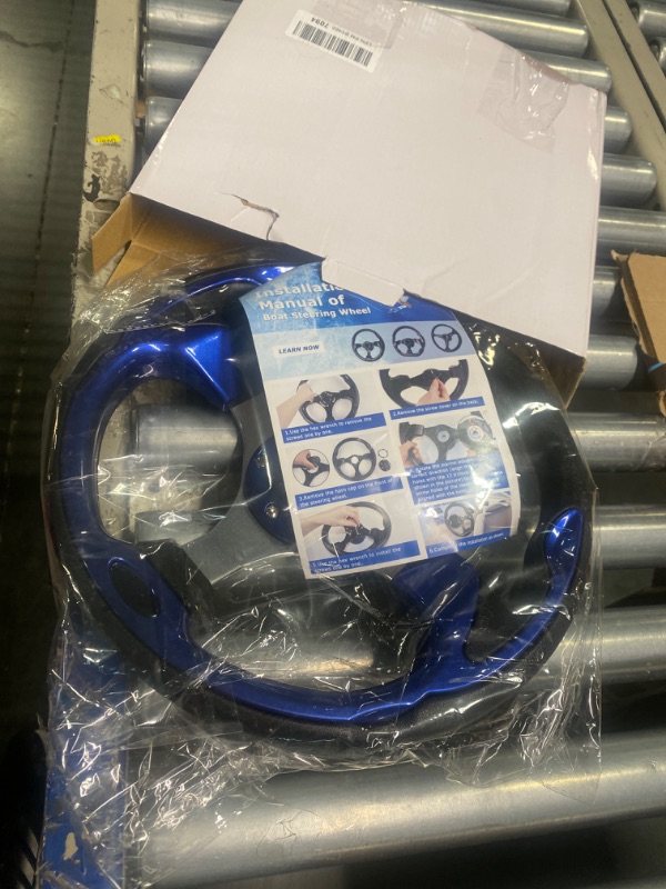 Photo 1 of 12.5inch Boat Steering Wheel, 3/4 Inch Axle Marine Steering Wheel Adapter, Anti-Slip Carbon Fiber for Boats, Yachts, Pontoon Boats (Blue)