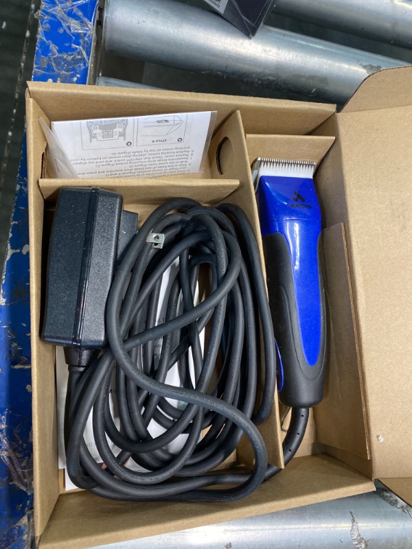 Photo 3 of ****USED** CORD IS SLIGHTLY  DAMAGED** Andis 68520 Excel Professional 5-Speed Detachable Blade Clipper Kit - Animal/Dog Grooming, Rotary Motor, Soft-Grip Anti-Slip Housing, 14-Inch Cord, for All Coats & Breeds, SMC, Blue
