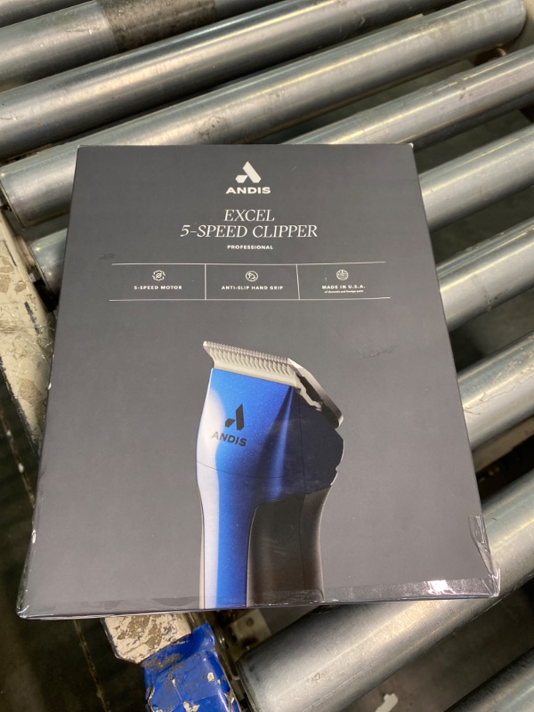 Photo 2 of ****USED** CORD IS SLIGHTLY  DAMAGED** Andis 68520 Excel Professional 5-Speed Detachable Blade Clipper Kit - Animal/Dog Grooming, Rotary Motor, Soft-Grip Anti-Slip Housing, 14-Inch Cord, for All Coats & Breeds, SMC, Blue
