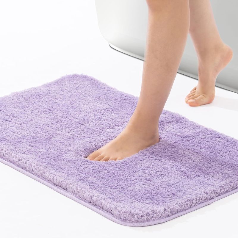 Photo 1 of  Shaggy Bath Rugs for Bathroom Non Slip 17" X 24", Water Absorbent Bath Mat, Soft Shower Mat for Bathroom Floor & Tub, Fluffy Plush Bathroom Rugs Machine Washable, Purple