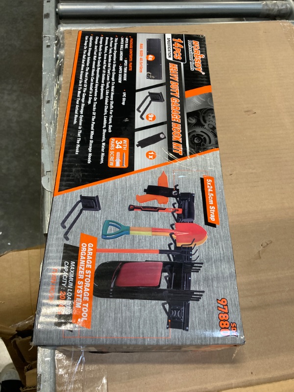 Photo 1 of HORUSDY 64-Inch Heavy Duty Garage Organization Rack, 4 packs Rails and 9 Adjustable Hooks, Tool Organizer Rack with Heavy Double Hooks Tracks Max Load 600LB