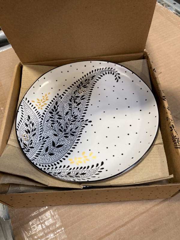 Photo 3 of **** ONLY 2 PLATES GOOD, ONE DAMAGED*****Portmeirion Sara Miller Artisanne Noir Salad Plates, Set of 4 | 8-Inch Porcelain Lunch, Appetizer, or Small Dinner Plates | Dinnerware Dish Set for Kitchen | Scratch Resistant, Dishwasher Safe