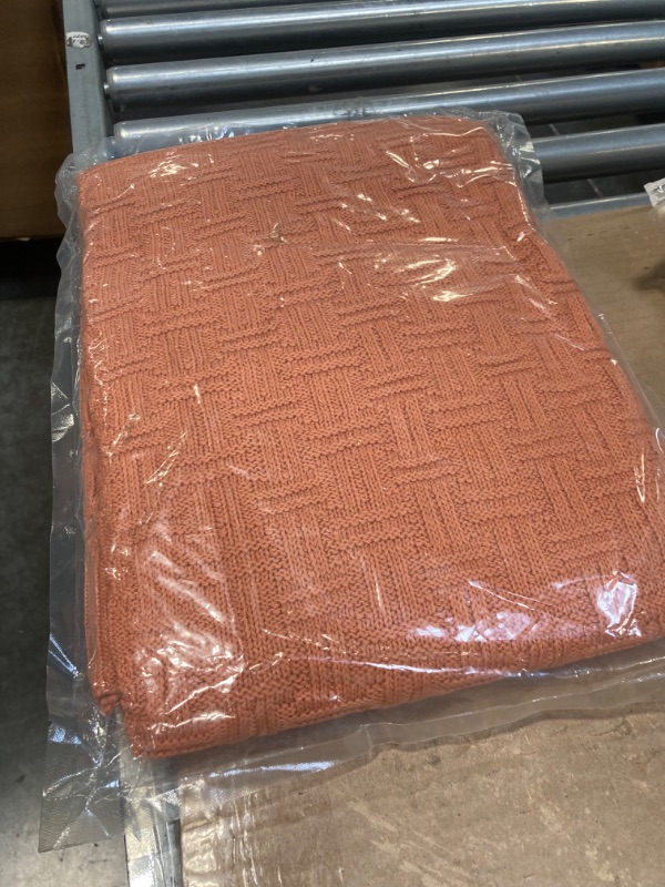 Photo 3 of ****USED*** TREELY 100% Cotton Knitted Throw Blanket Couch Cover Blanket(50 x 60 Inches, Caramel) Throw (50 in x 60 in) Caramel