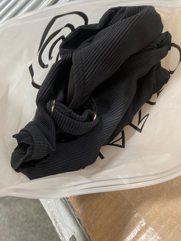 Photo 1 of Charmo Womens Scalloped Ribbed One Piece Swimsuits Retro Square Neck Modest Bathing Suits Small Black