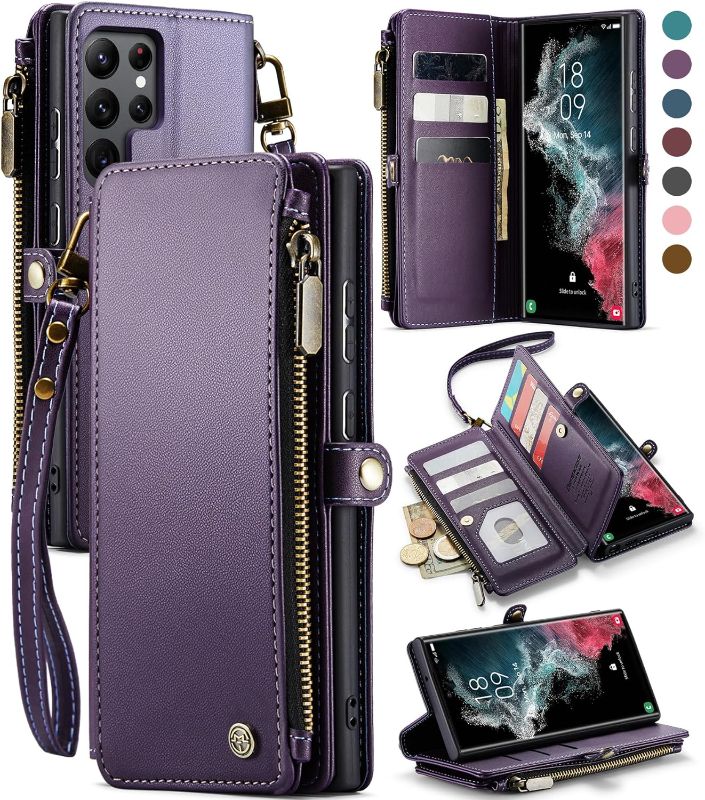 Photo 1 of 
Defencase for Galaxy S22 Ultra Case, ?RFID Blocking? for Samsung Galaxy S22 Ultra Case Wallet with Card Holder, Zipper Strap Magnetic Flip Leather Phone Case for Samsung Galaxy S22 Ultra, Purple
