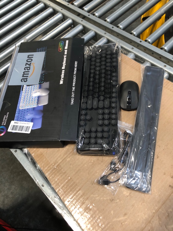 Photo 2 of ***KEYBOARD NON FUNCTIONAL//SOLD AS PARTS*** 
Wireless Keyboard and Mouse Backlit - Retro Round Keycaps, Detachable Wrist Rest, Light Up Letters, 2.4G Lag-Free Rechargeable Typewriter Keyboard Mouse Combo for Mac, Windows, PC, Laptop (Black)