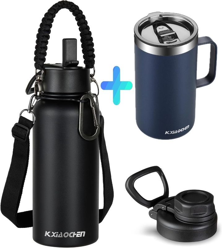 Photo 1 of 32 oz Insulated Water Bottle with 2 Lids 