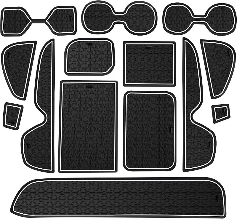 Photo 2 of Premium Liner Mat Accessories Compatible with Toyota RAV4 2019-2024 and 2021-2024 RAV4 Prime, Custom Fit Cup Holder, Door Pocket and Center Console Inserts (White Trim, 14-PCs