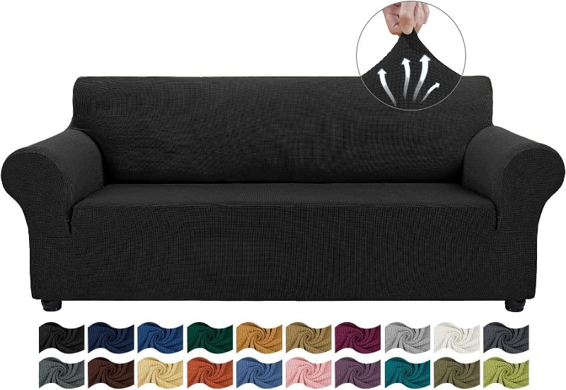 Photo 1 of  Covers for 3 Cushion Couch Stretch Sofa Covers Slipcovers, Pet Protector Furniture Covers for Dogs Cats Spandex Jacquard Fabric Small Checks?Large? Black?