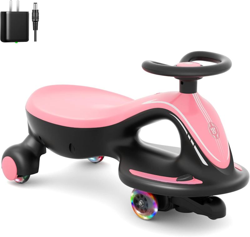 Photo 1 of  Electric Wiggle Car Ride On Toy, 2 in 1 Wiggle Car Rechargeable Battery with Anti-Rollover Colorful Light-Emitting Wheel for Toddler Ride On Toys 3 Years and Up (Black) (Pink)