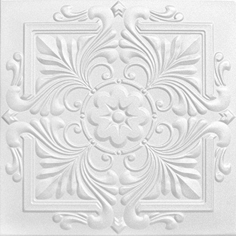 Photo 1 of A La Maison Ceilings R30 Kensington Gardens Foam Glue-up Ceiling Tile (128 sq. ft./Case), Pack of 48, Plain White