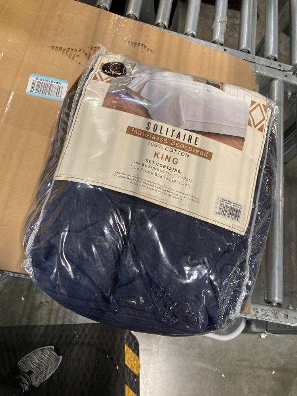 Photo 1 of Superior Oversized Premium Bedspread Set, Diamond Solitaire Jacquard Design, Soft, Breathable, All-Season, Matching Pillow Shams, Lightweight and Cozy Bedding, King, Navy Blue King Navy Blue