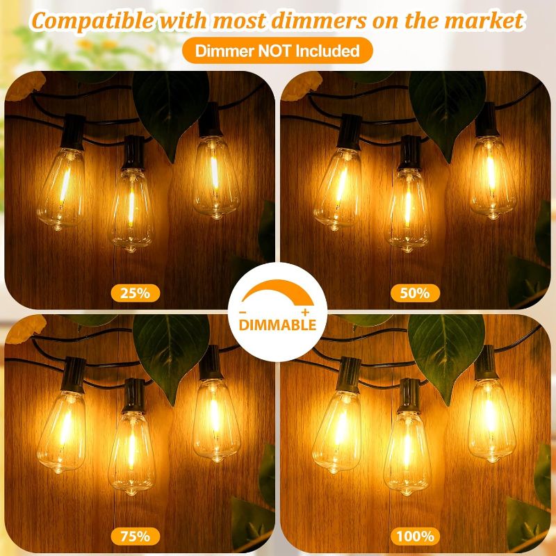 Photo 1 of 100FT Outdoor String Lights Waterproof, ST38 Patio Lights with 62 Shatterproof Vintage Edison Bulbs, 2700K Dimmable LED Outside lights String, Connectable Hanging Lights for Porch Yard Garden Balcony
