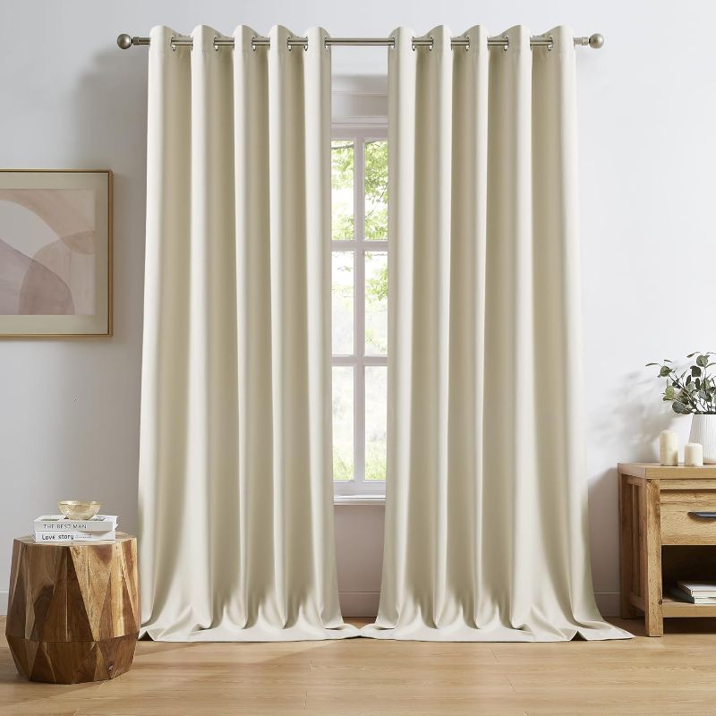 Photo 1 of  Cream Beige Grommet Room Darkening Curtains 60 x 96 Inches, 2 Panels ** length is different then photo **  