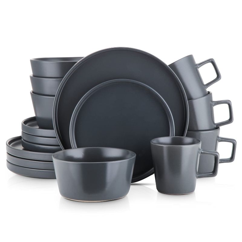 Photo 1 of Stone Lain Coupe Stoneware Dinnerware Set, Service for 4, Gray Matte Dinnerware Set Service For 4 Gray Matte