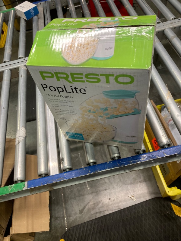 Photo 2 of *****USED*** Presto 04869 PopLite Hot Air Popcorn Popper - Built-In Measuring Cup + Melts Butter, Easy to Clean, Built-In Cord Wrap, 18 Cups, Aqua/White 18 Cups Aqua/White