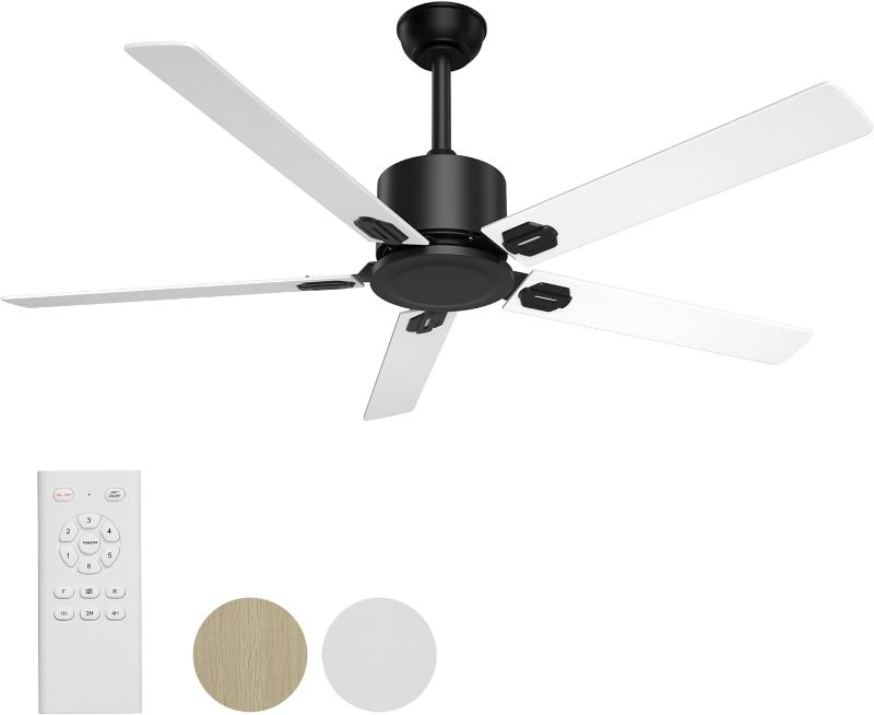 Photo 1 of 5 blade ceiling fan with double side blades white and light brown  refer to photos 24inch 