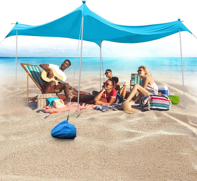 Photo 1 of ****USED** Beach Tent Beach Canopy, 10×10FT with 4 Aluminum Poles Beach Shade - with UPF50+ UV Protection, Sandbags, Sand Shovels, Stakes Sun Shelter for Beach, Fishing, Backyard Fun, Camping