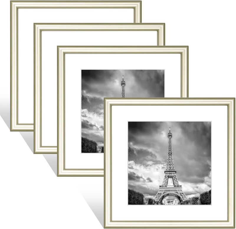 Photo 1 of 5x5 Picture Frame Set of 4, Champagne Matte Thin Metal, Square Frame for Tabletop and Wall Mounting, Aluminum Floating Photo Frame Bulk Collage, Fit 4x4 with Mat or 5 x 5 without Mat (4 Pack)