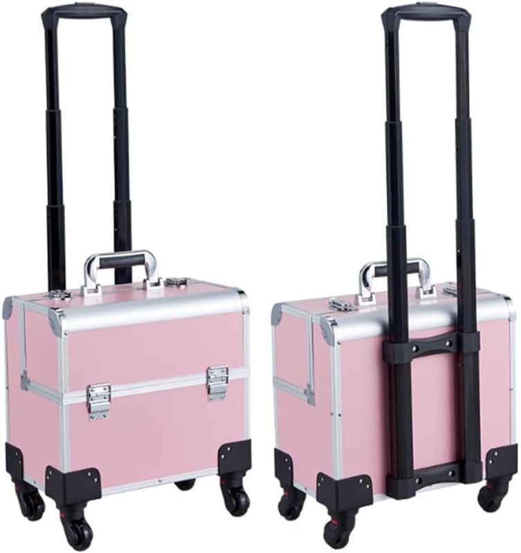 Photo 1 of **SIMILAR ITEM** 1 Travel Makeup Trolley, Nail Art Embroidery Professional Makeup Case, Rolling Cosmetic Case, Beauty Organizer