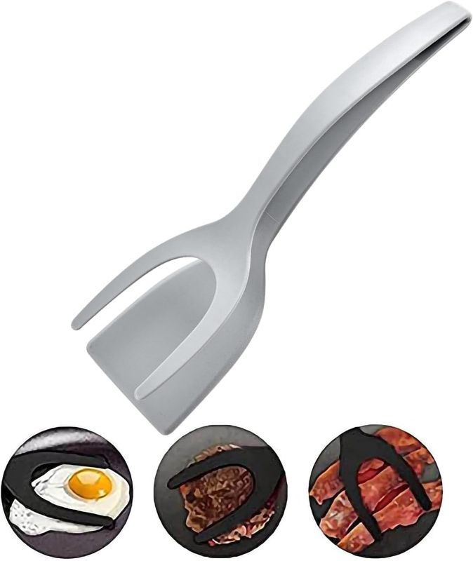 Photo 1 of **BUNDLE OF 2** BULINGNA 2 in 1 Fried Egg Spatula, Silicone Non-Stick Food Grip & Flip Spatula, Flipper Food Clip Egg Turner Kitchen Cooking Tool (White, One Size) 