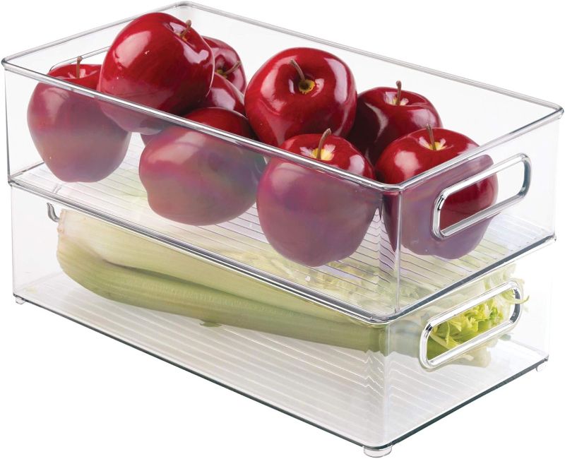 Photo 1 of 2 Pack Refrigerator Organizer Bins with Pull-out Drawer, Stackable Fridge Drawer Organizer Set with Handle, Clear Plastic Food Storage Containers for Freezer, Cabinet, Kitchen, Pantry
