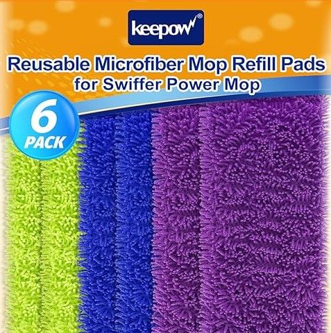 Photo 1 of KEEPOW Reusable Power Mop Refill Pads Compatible with Swiffer PowerMop, Microfiber Power Mop Refills, Power Mop Pads for Hardwood Floor Cleaning (6 Pack)